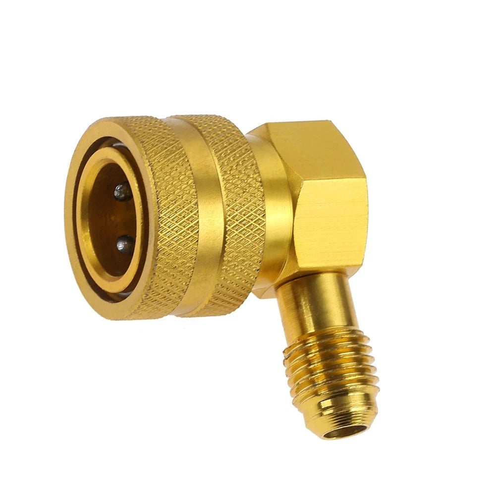 90 Degree Brass Quick Coupler Adapter for R134a AC (1/4 inch SAE)