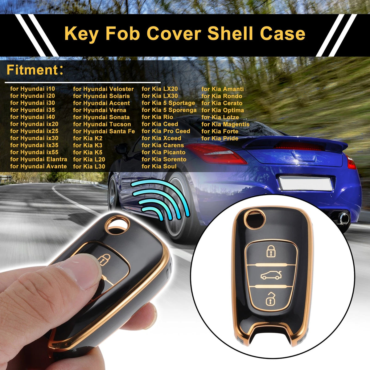 Car Key Case for Hyundai i10 i20 i30 i35 i40 ix20 ix25 ix55 (3 Buttons)