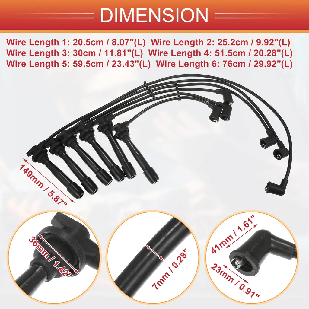 6 Pcs Spark Plug Wires Ignition Coil Cable Replacement for Hyundai Sonata (1999–2005)