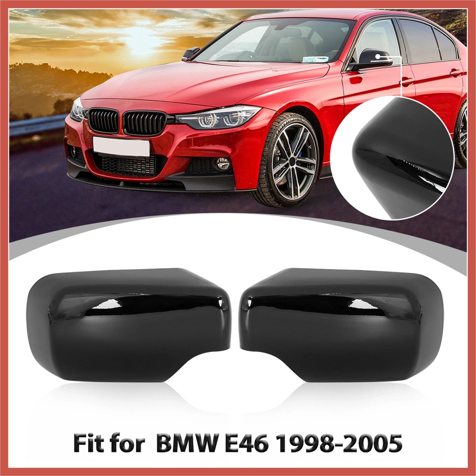 Pair Rear View Mirror Covering Cap Gloss Black for BMW E46 (1998–2006)