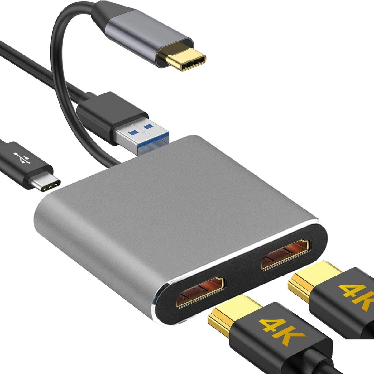 4K 100W Type C to Dual HDMI Converter for Computers/Cell Phones