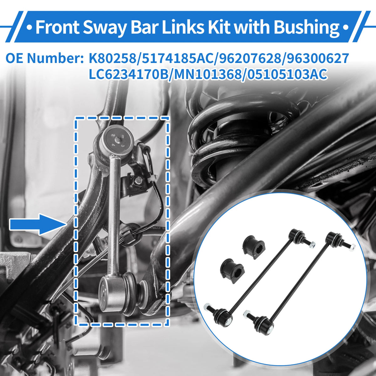 Front Stabilizer Bar Links Set of 2 with Bushings for Jeep Patriot (2007–2017) No.K80258