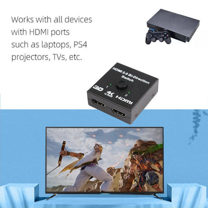 2 in 1 Out Bi-directional HDMI 2.0 Switch for HDTV PC Screen Splitter