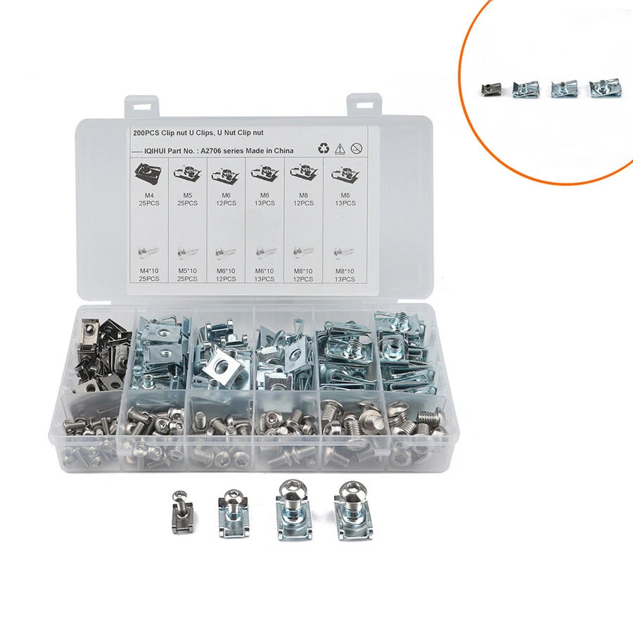 Set of 200 Spire Clips Nuts for M4 M5 M6 M8 Fasteners