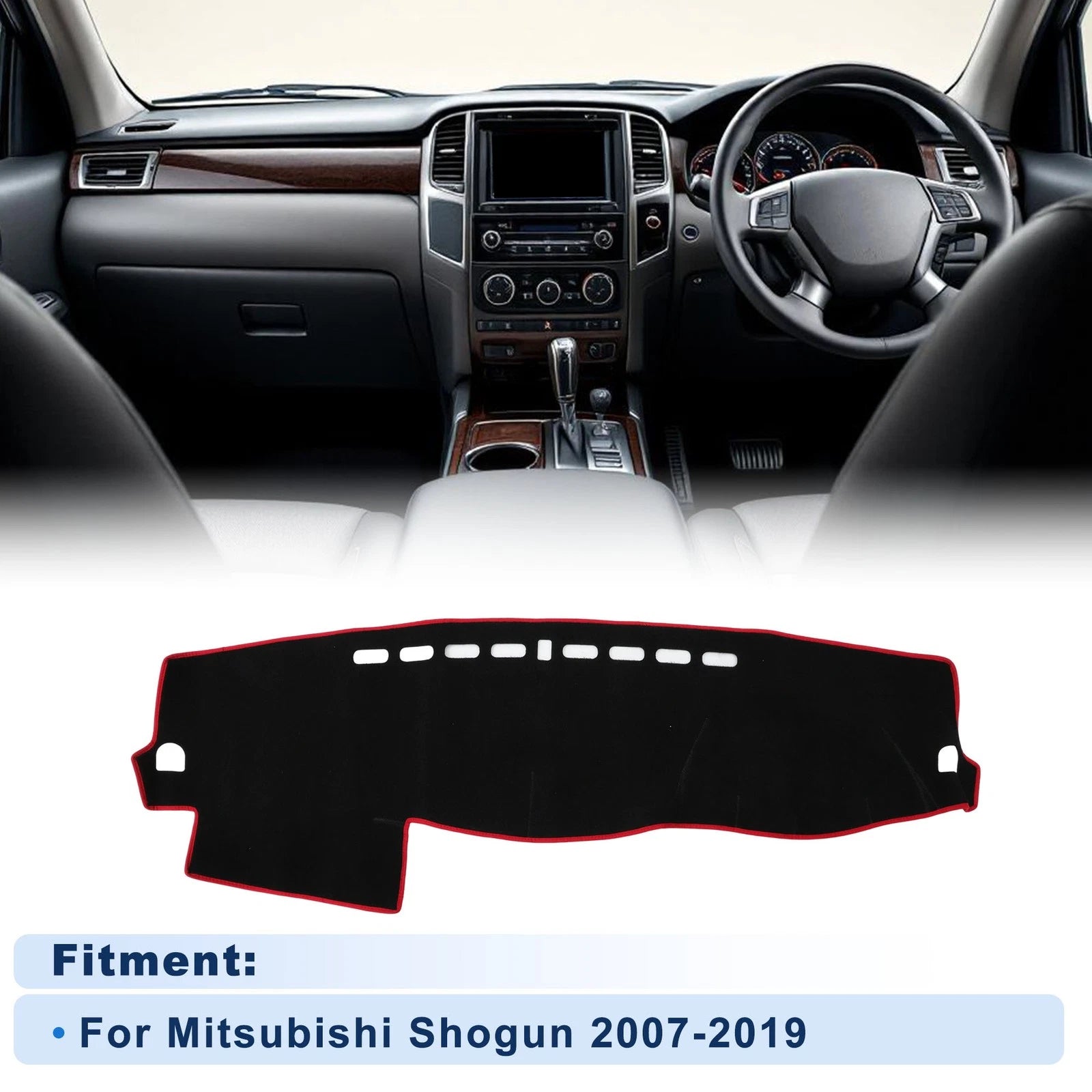 Dash Cover for Mitsubishi Shogun 2007–2019 Polyester Black With Red Edge