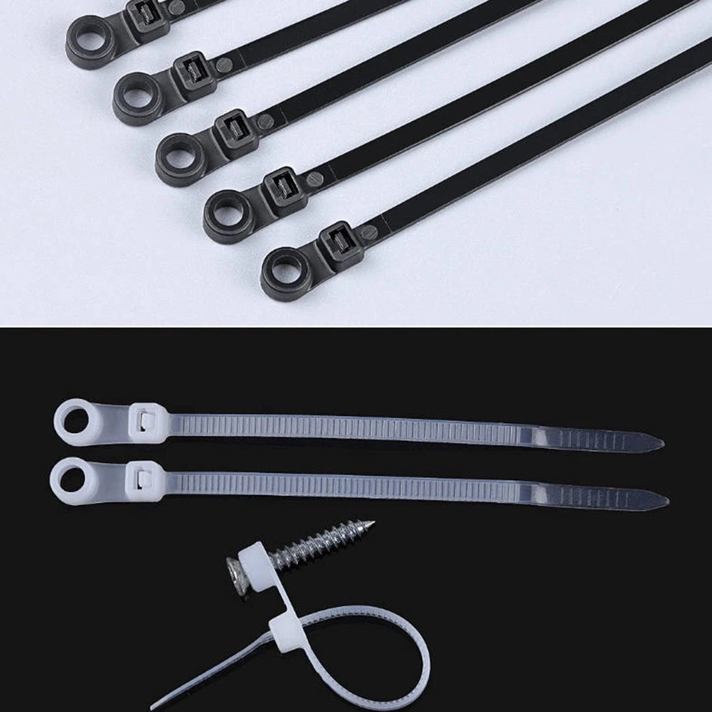 Set of 100 Nylon Cable Ties 4x200mm with Screw Hole Self Locking