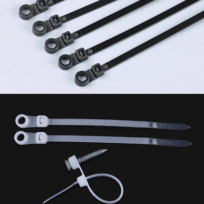 Set of 100 Nylon Cable Ties 4x200mm with Screw Hole Self Locking