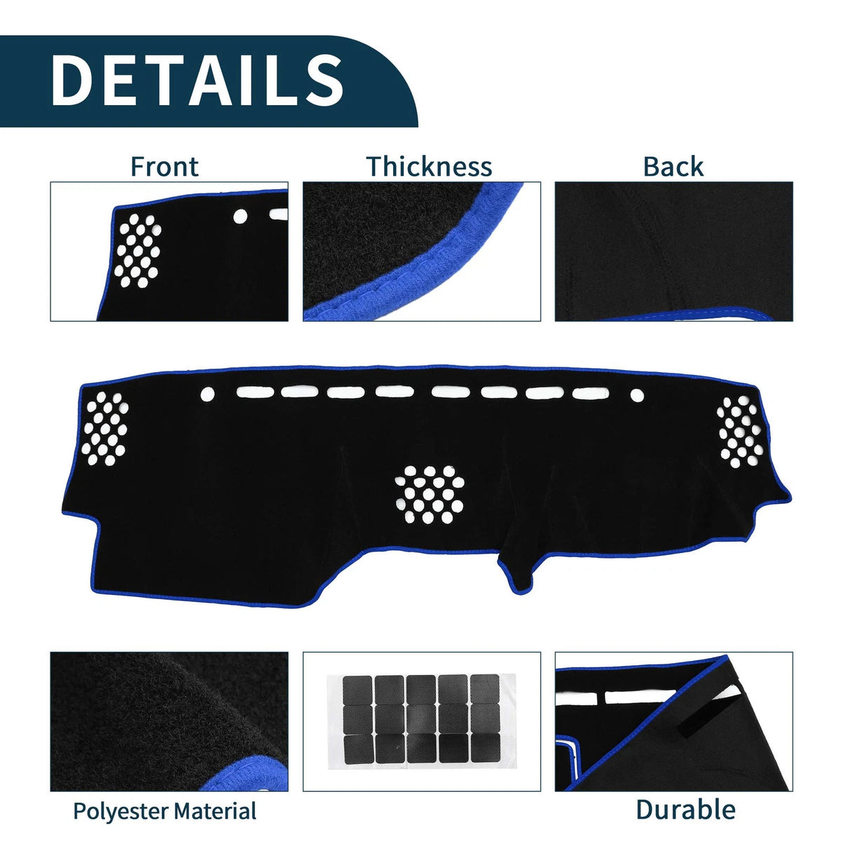 Dashboard Cover Mat for Toyota Prado (2017–2024) with Sticker, Black/Blue Set