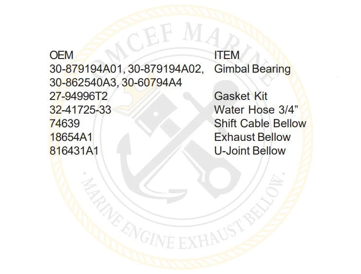 Transom Service Repair Kits for MerCruiser Alpha One Gen II (MR-907)