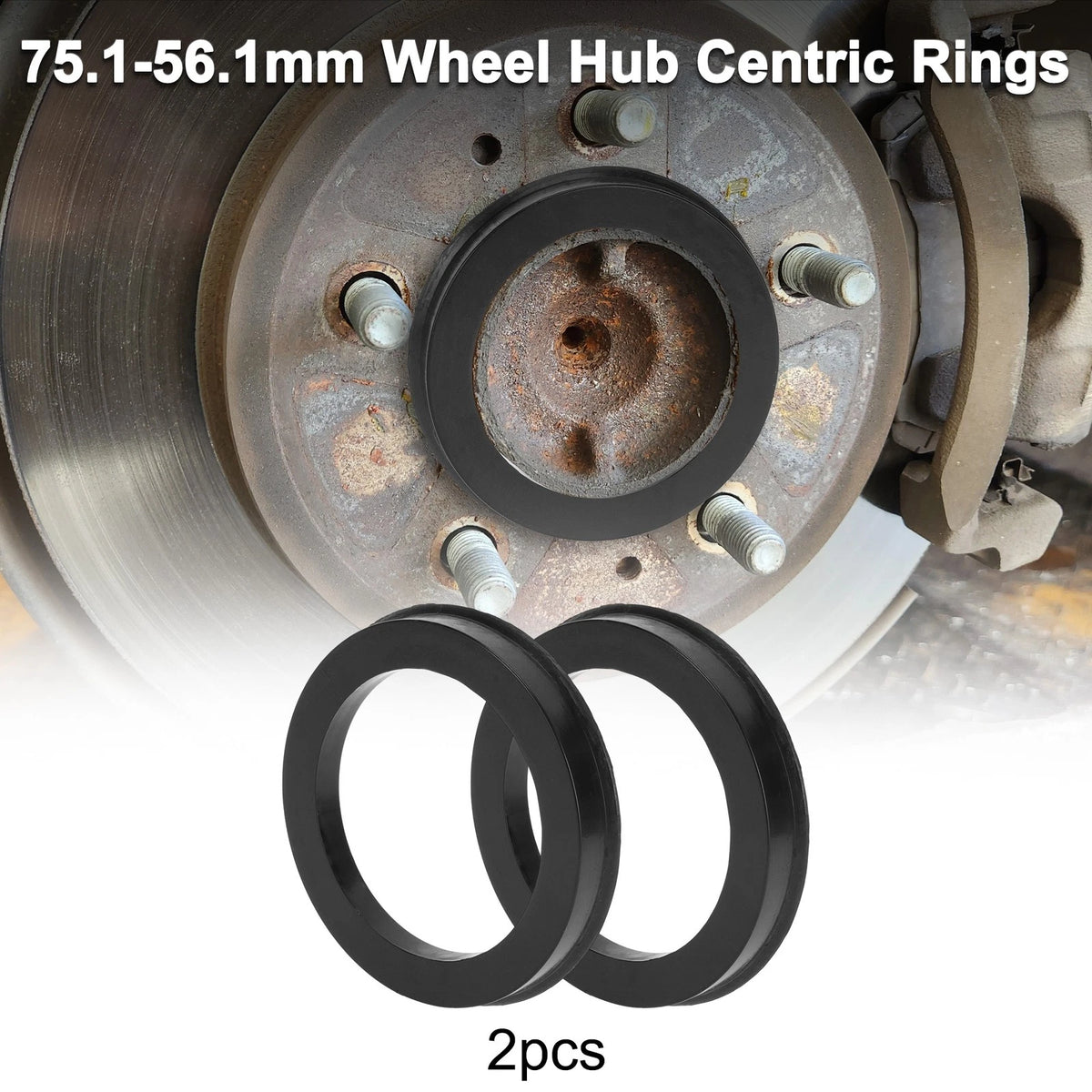 2X Wheel Hub Centric Rings for Car (OD 75.1mm ID 56.1mm Black Polycarbonate)