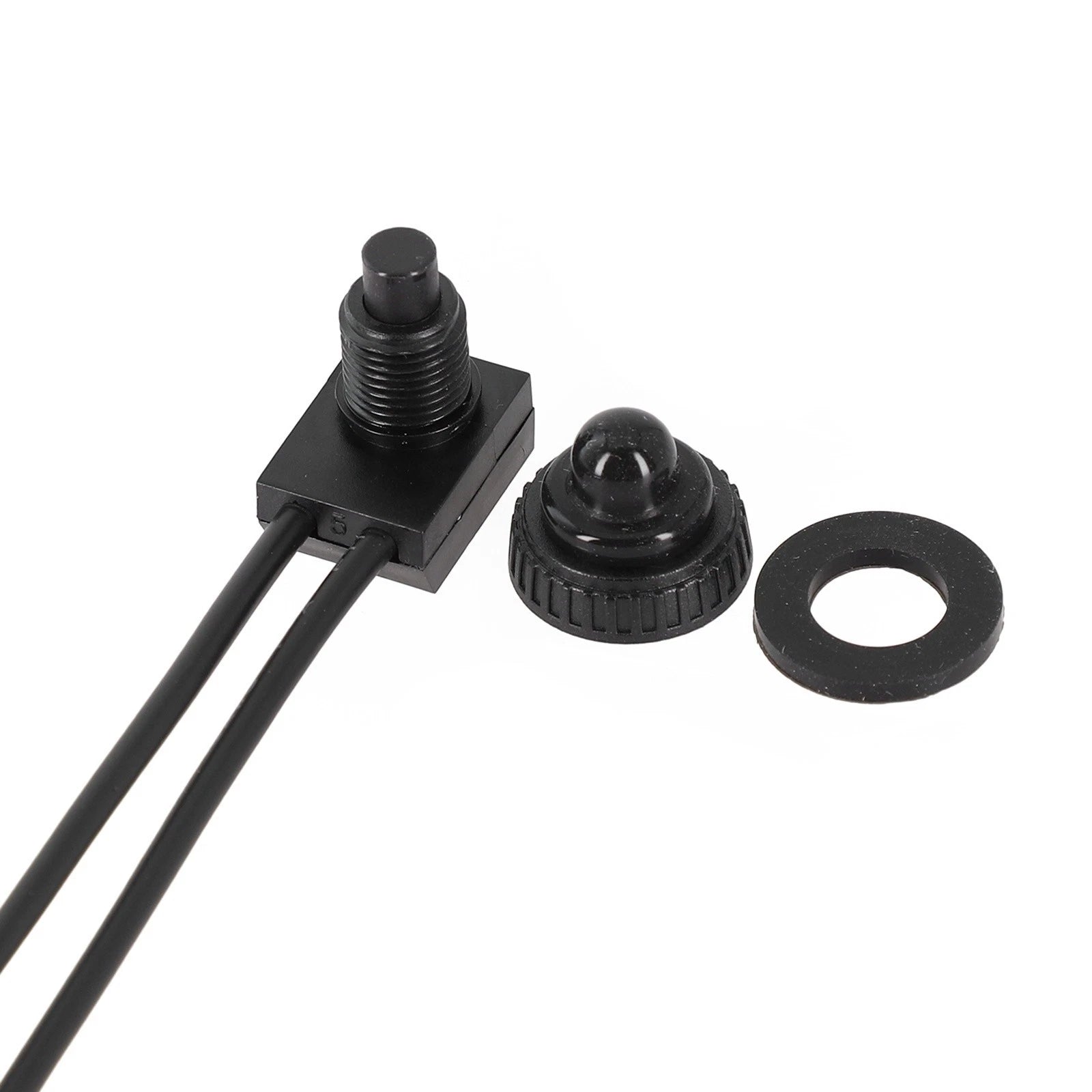 12V Latching Push Button Switch for Automotive (Waterproof, Black/Red Leads)