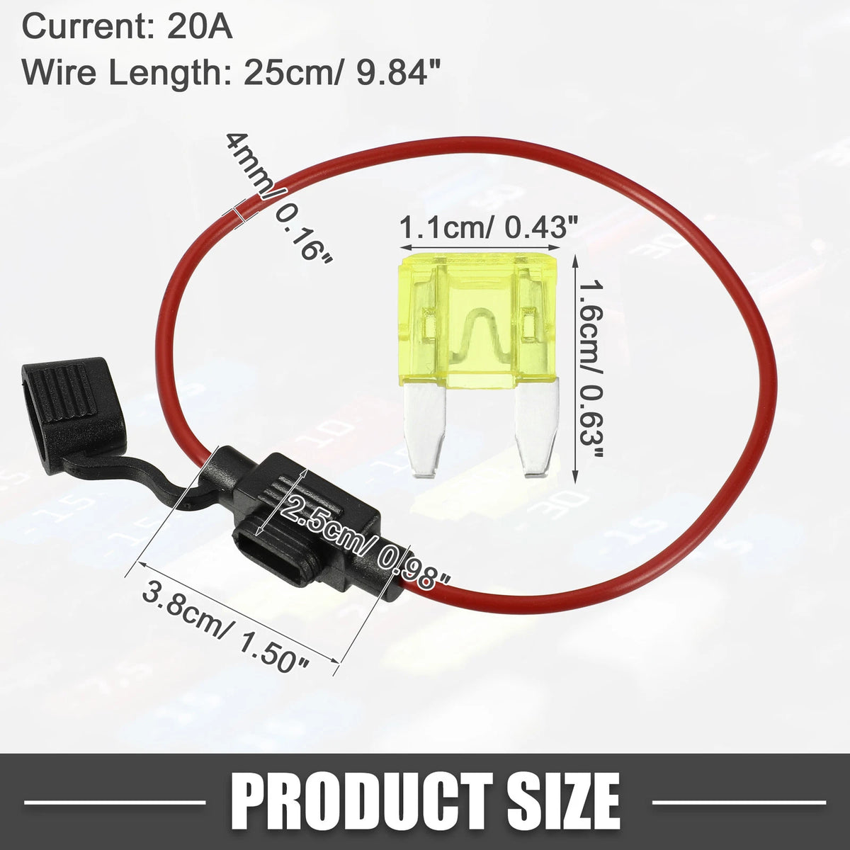 Set of 20A Mini Blade Fuses with 16 AWG Fuse Holder for Universal Use