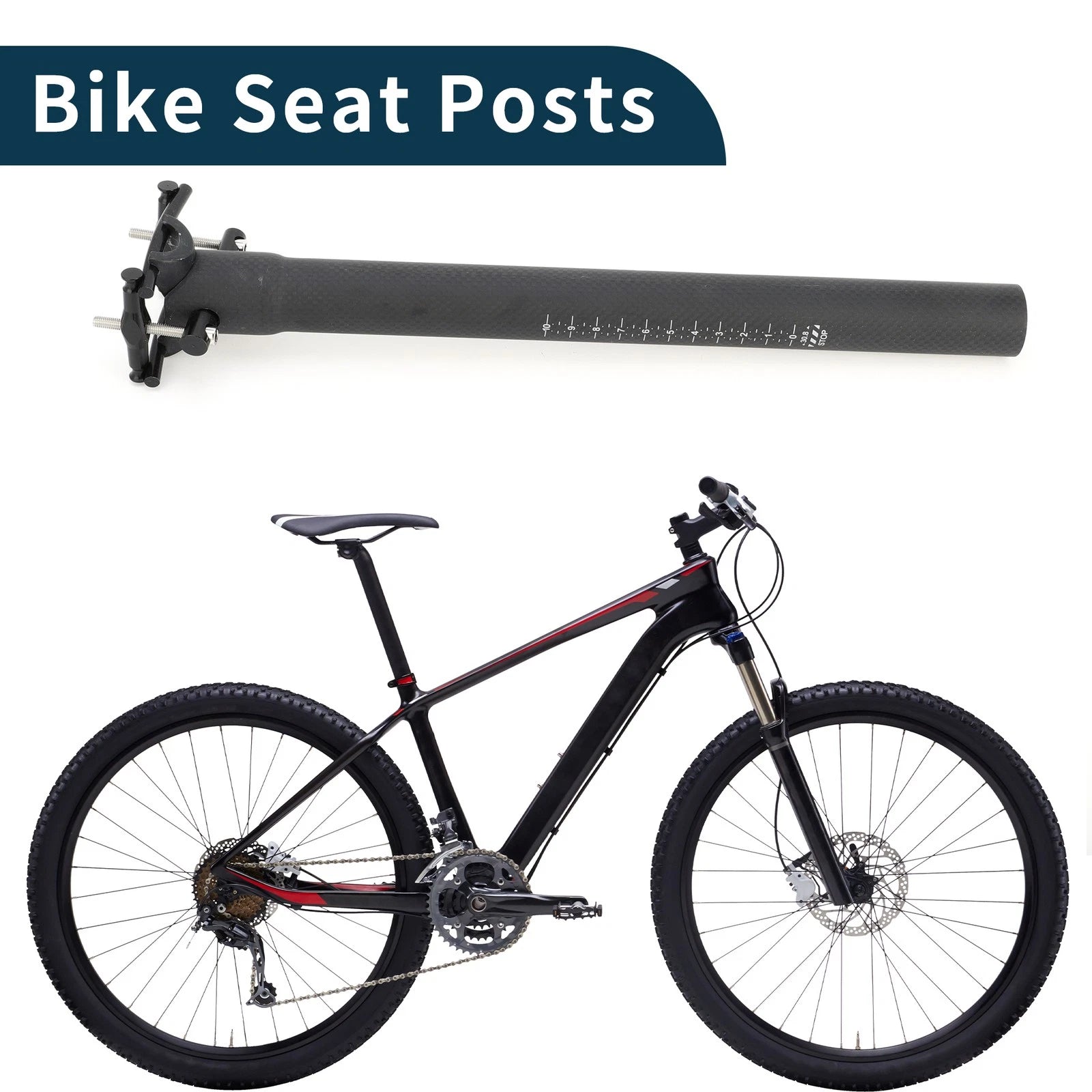Bike Seat Post 30.8x350mm Lightweight Replacement for Matte Black Saddle