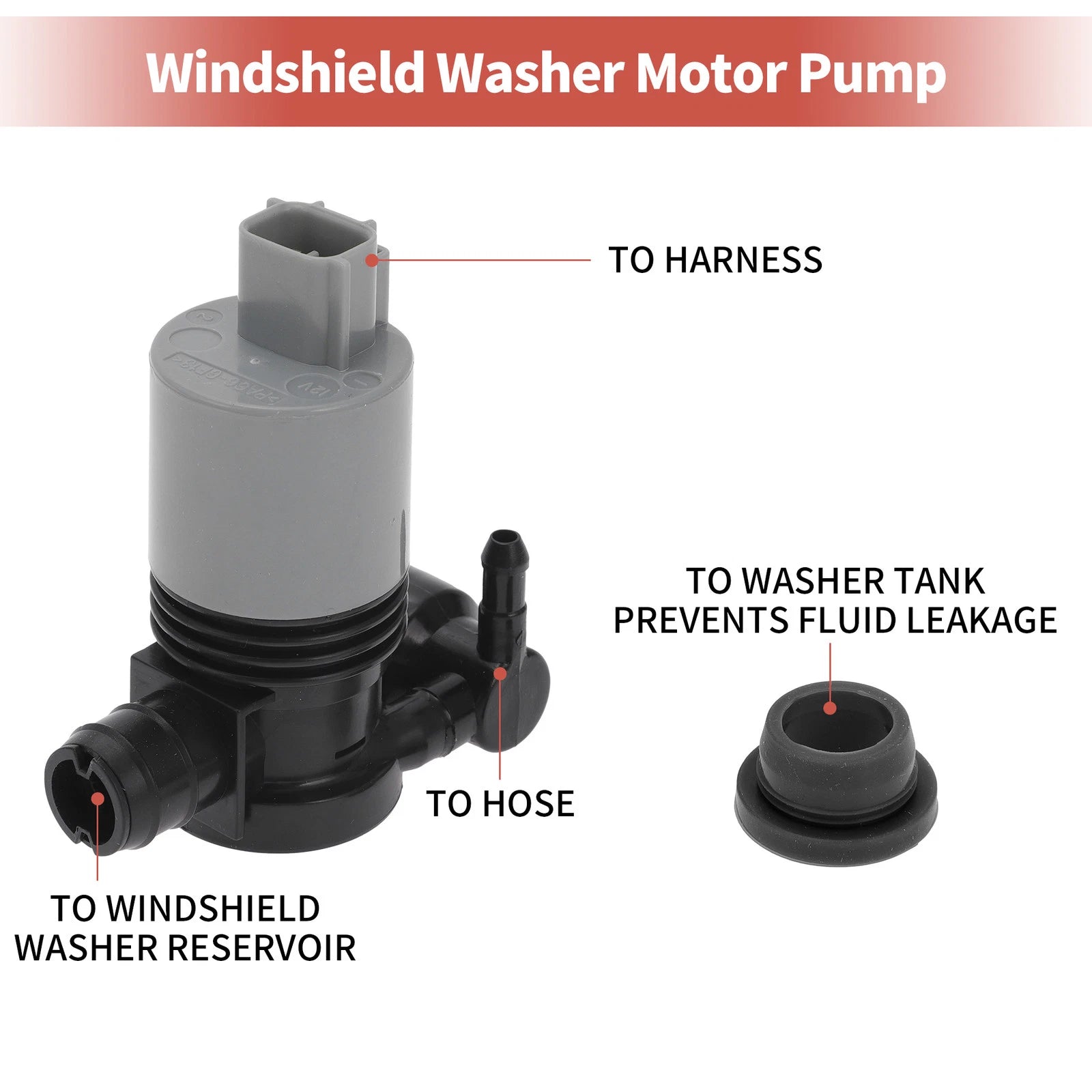 Windshield Washer Pump with Grommet for Mazda Toyota