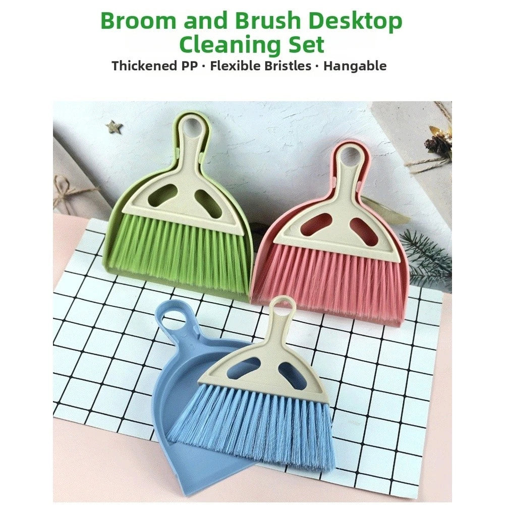 Set of 2 Compact Desktop Broom Dustpan for Home Office Use