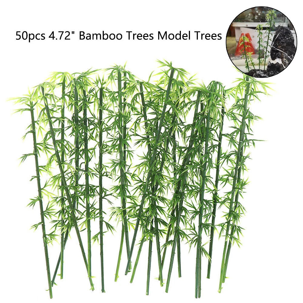 50Pcs Miniature Green Bamboo Trees for Scenery Decoration