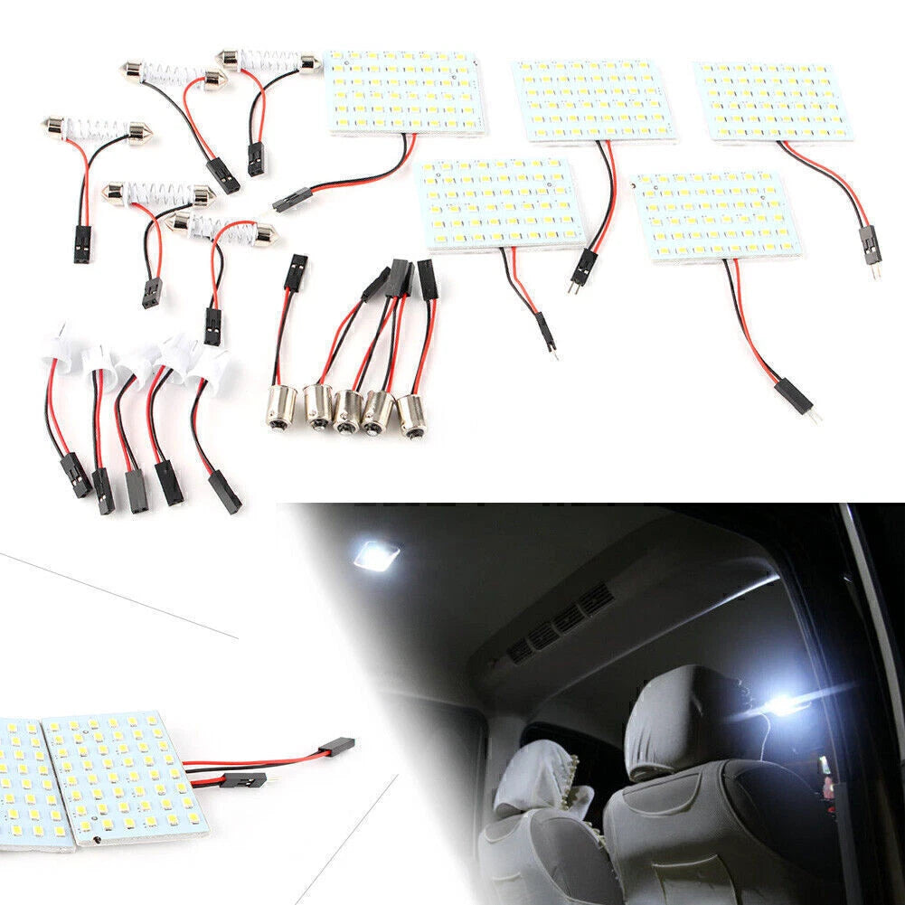 Festoon T10 BA9S White LED 48SMD Panel Interior Dome Map Light Bulb Lamp Car