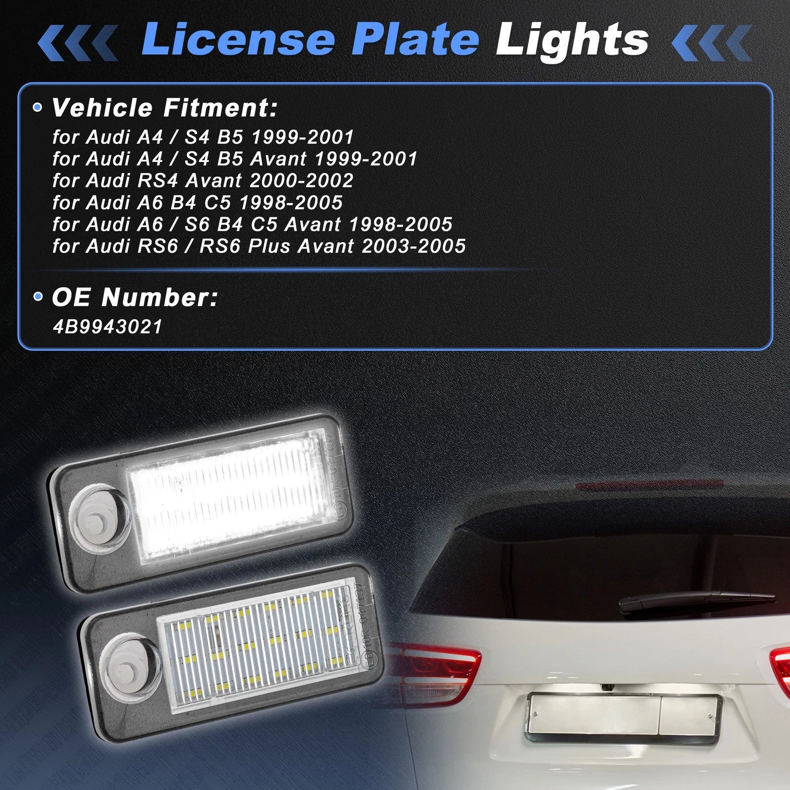 LED License Plate Light Replacement for Audi A4 S4 B5 (1999–2001)