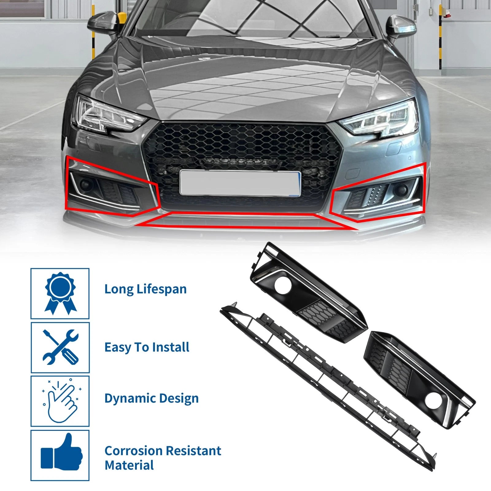 Front Lower Bumper Grille Grill for Audi A4 B9 2016–2018 Sport Style