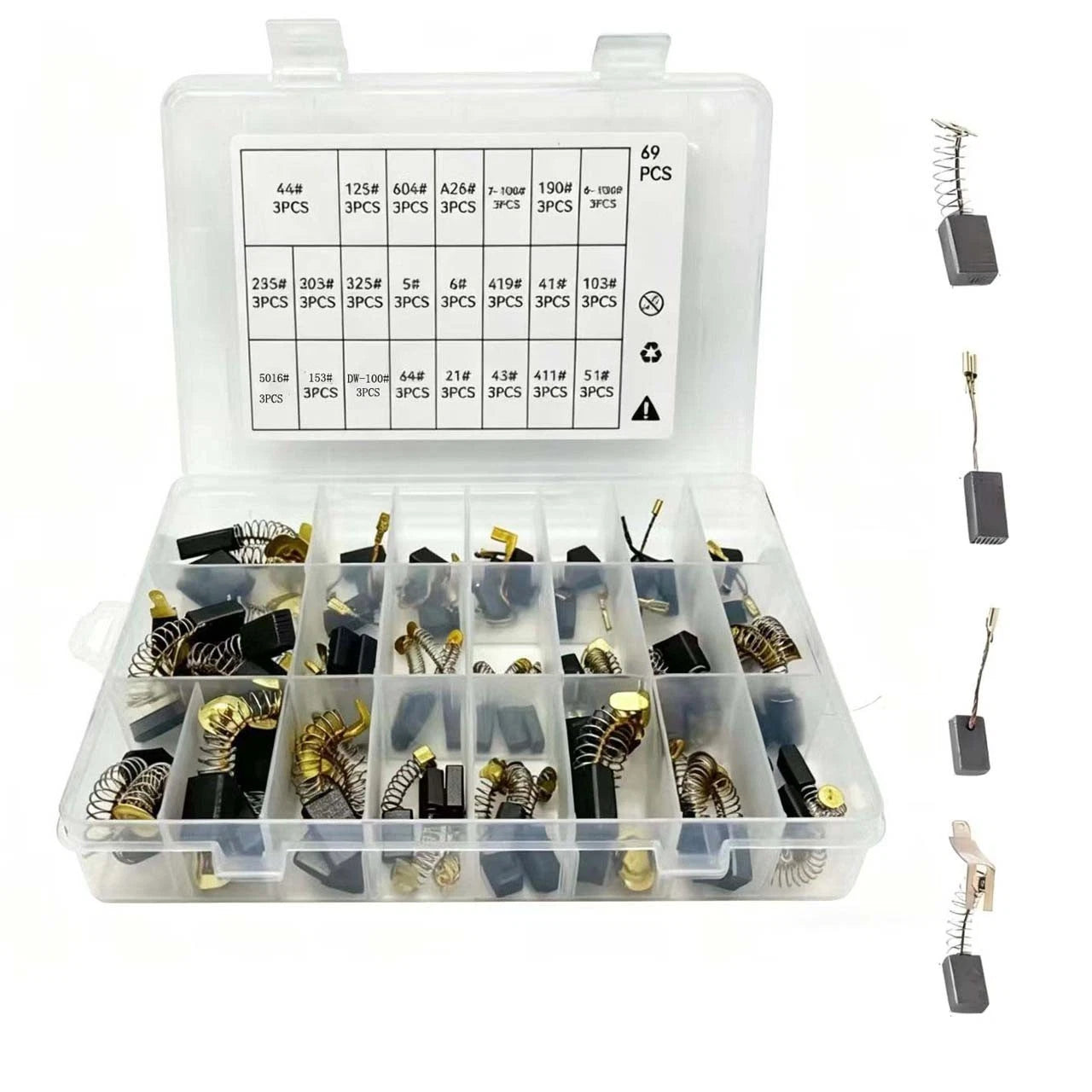 Carbon Brush Set of 69 for Motor Replacement (Various Sizes)
