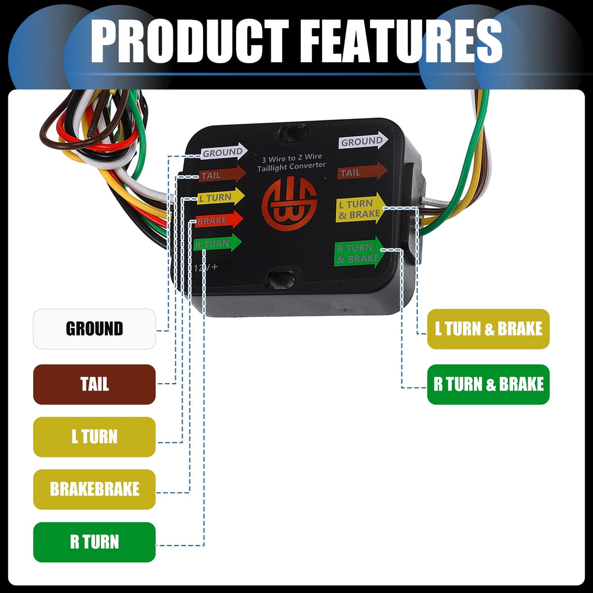 Set of 1 Trailer Tail Light Converter for Car (10 Amps)