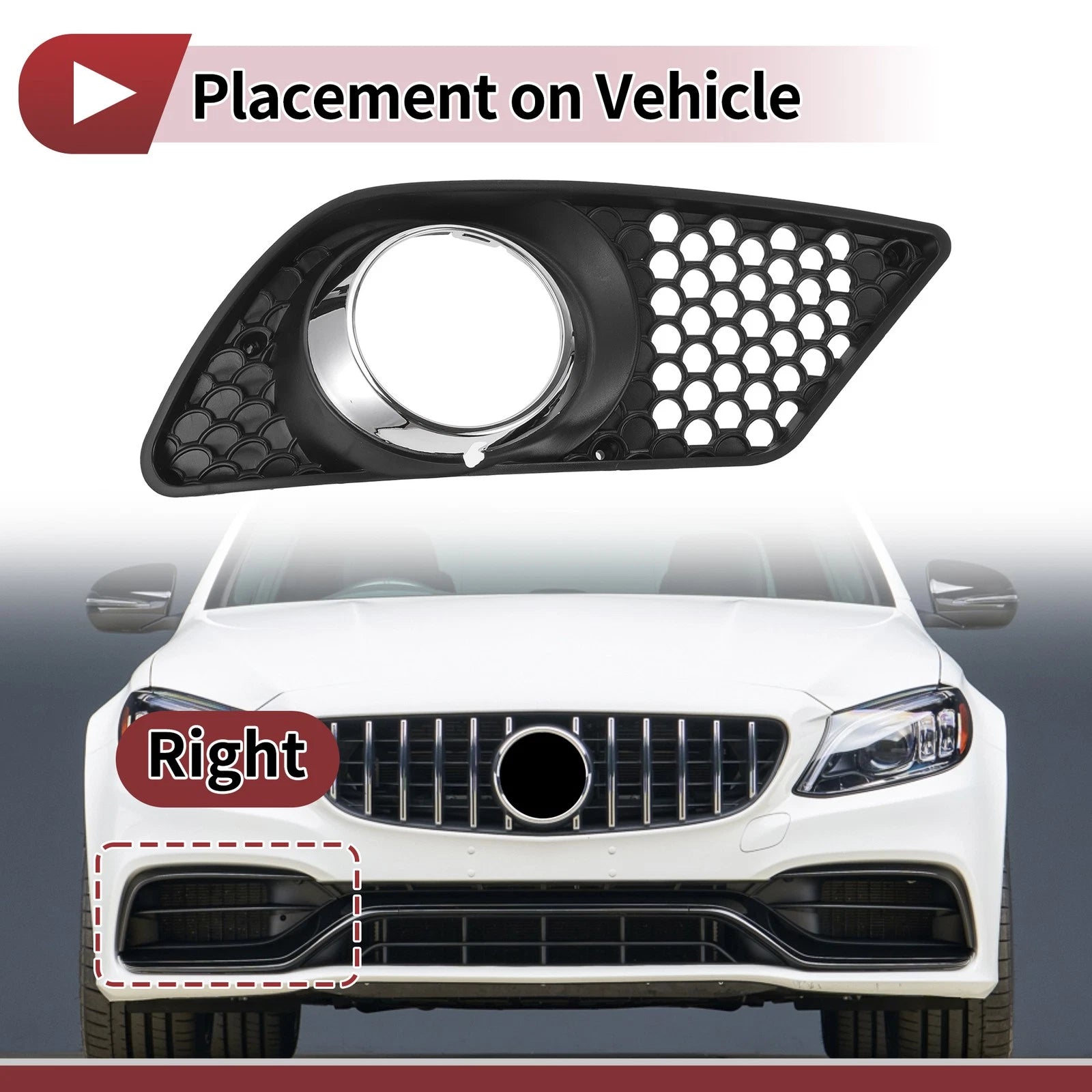Front Right Fog Light Grill Replacement for Mercedes-Benz C300 (2008–2012)