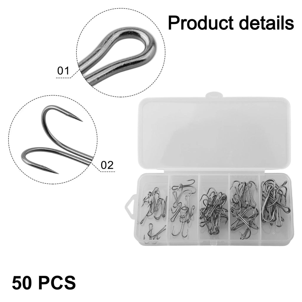 50pcs Double Hook Fishing Hooks with Box