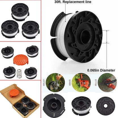 6X String Trimmer Spools for BLACK+DECKER GH900 (AF-100-3ZP) 0.065" Line