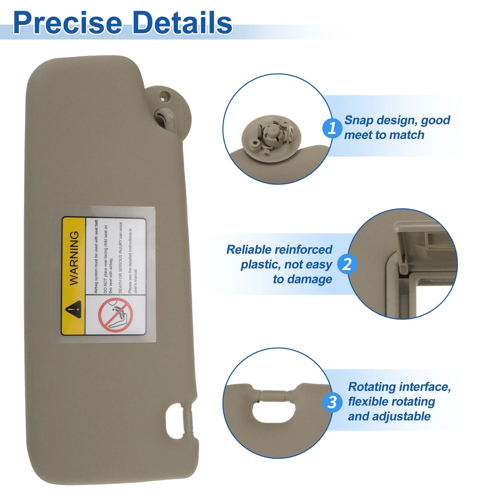 Right Side Sun Visor for Chevrolet Sonic (2012–2022) Replace No. 95091732 Beige