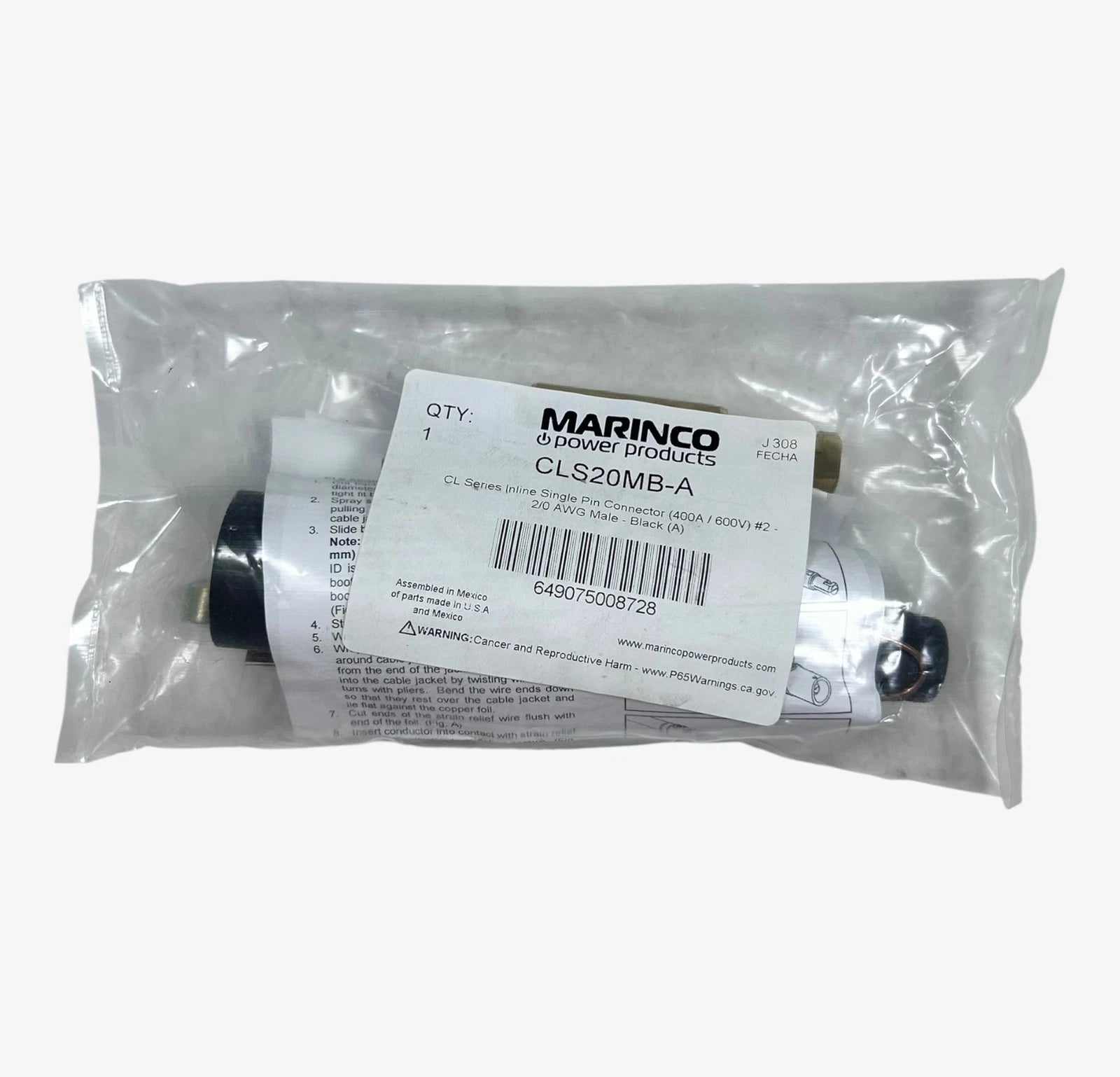 Inline Single Pin Connector for Marinco CLS20MB-A (400A / 600V)