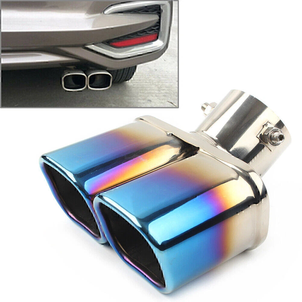 Stainless Steel Dual Pipe Tail Muffler Tip for Universal Fit (Square Bend)