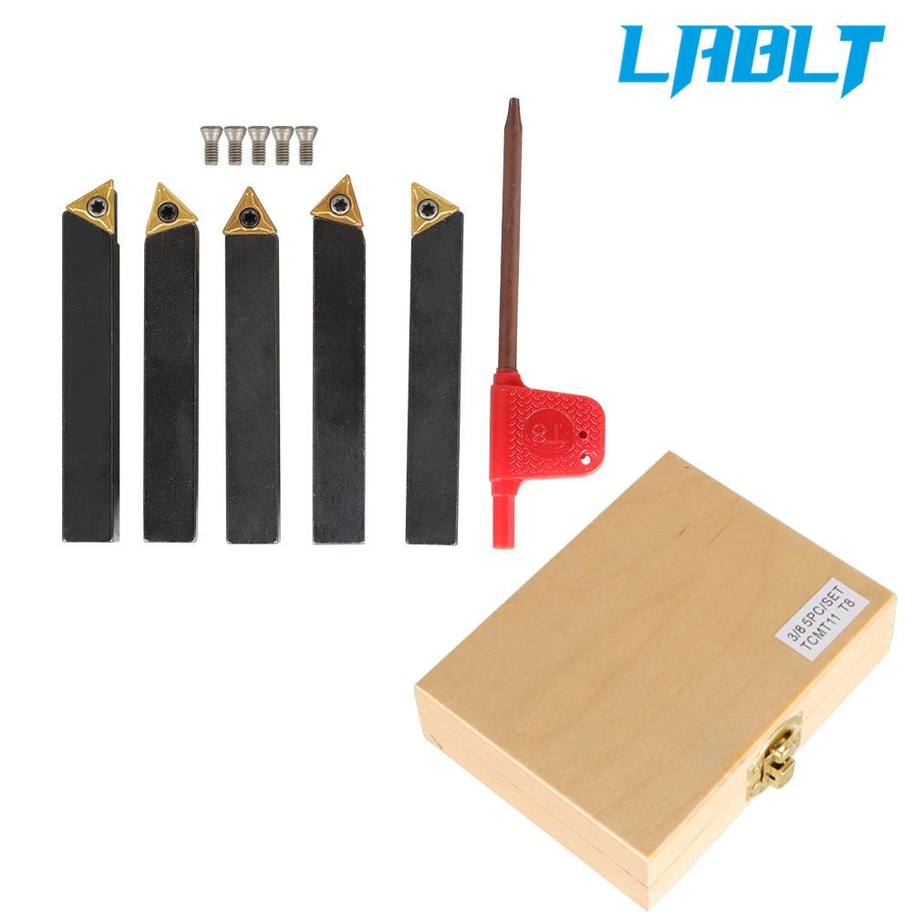 5X 3/8" Lathe Indexable Carbide Inserts + Turning Tool Holder Set