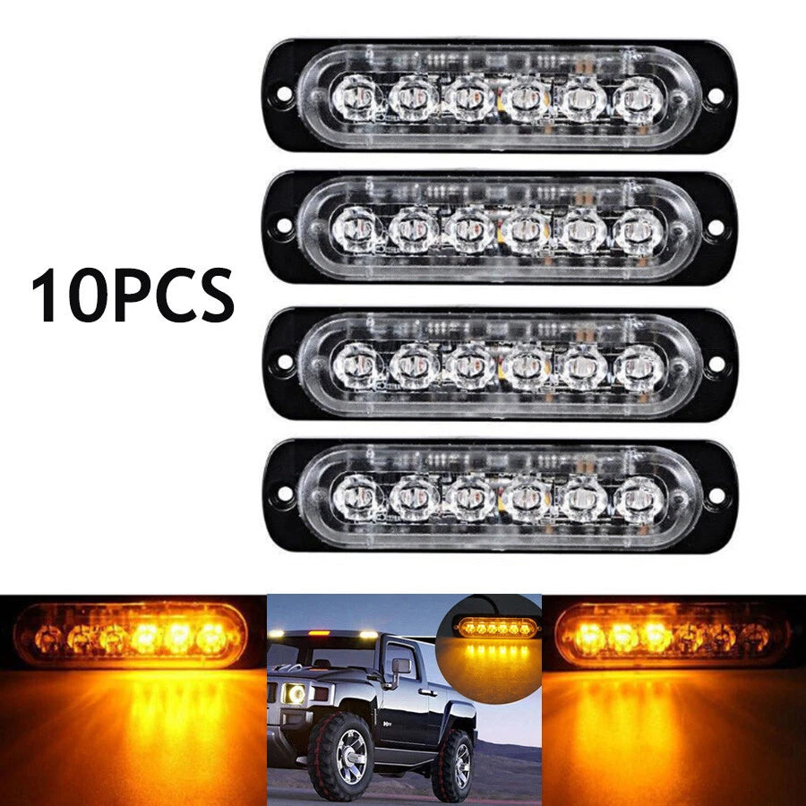 10x Amber 6 LED Strobe Lights for Universal 12V 24V