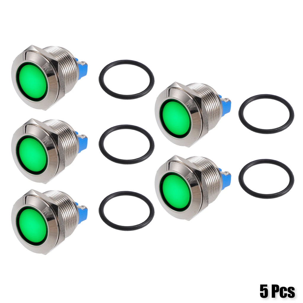 5Pcs 19mm LED Waterproof Pilot Indicator Signal Light for Universal