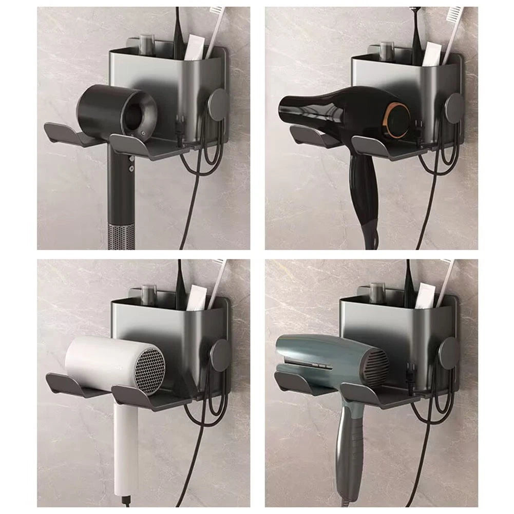 Space Efficient Hair Dryer Holder for Bathroom Use