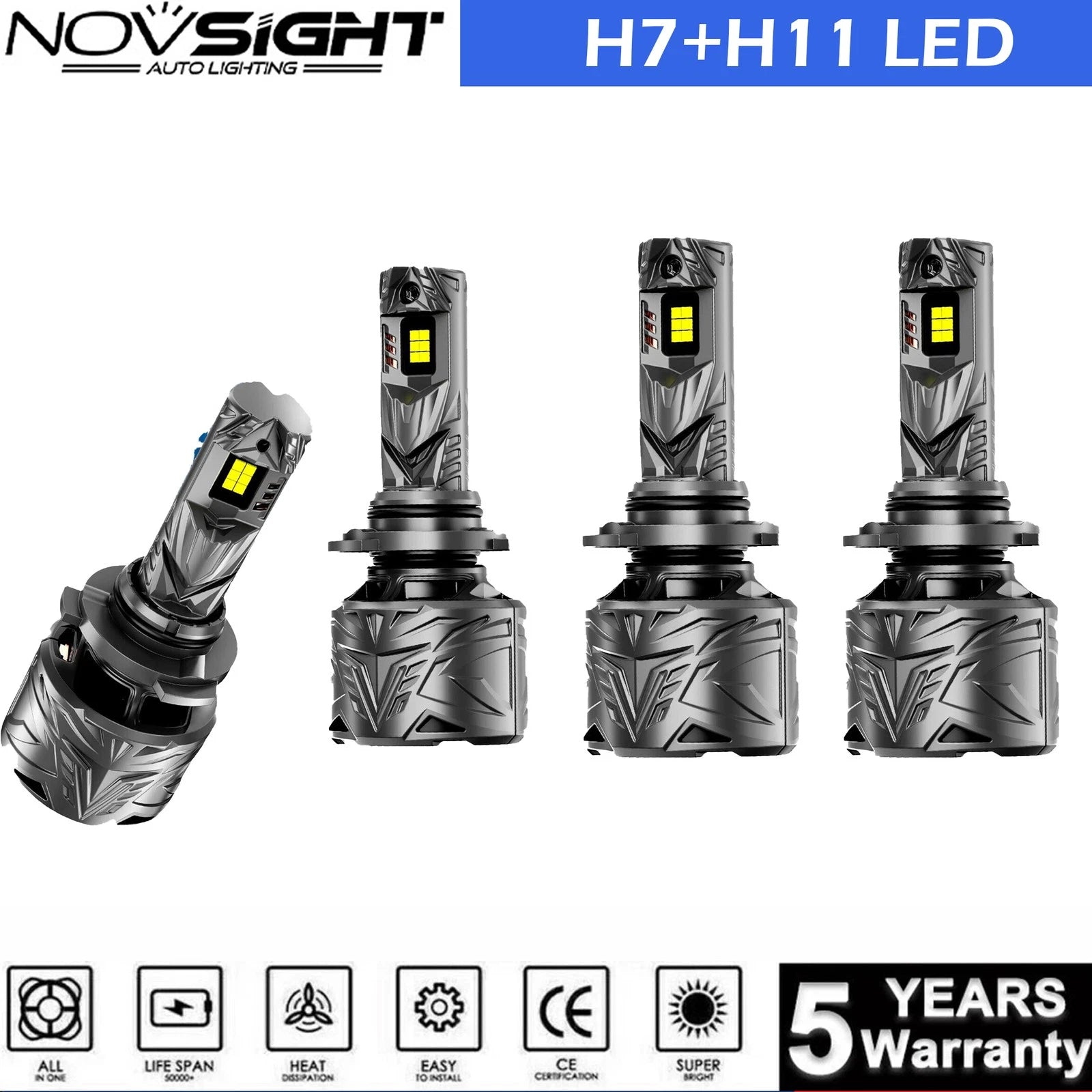 H7 + H11 LED Headlight Bulbs Conversion Kit 6500K Bright White (1000000LM)