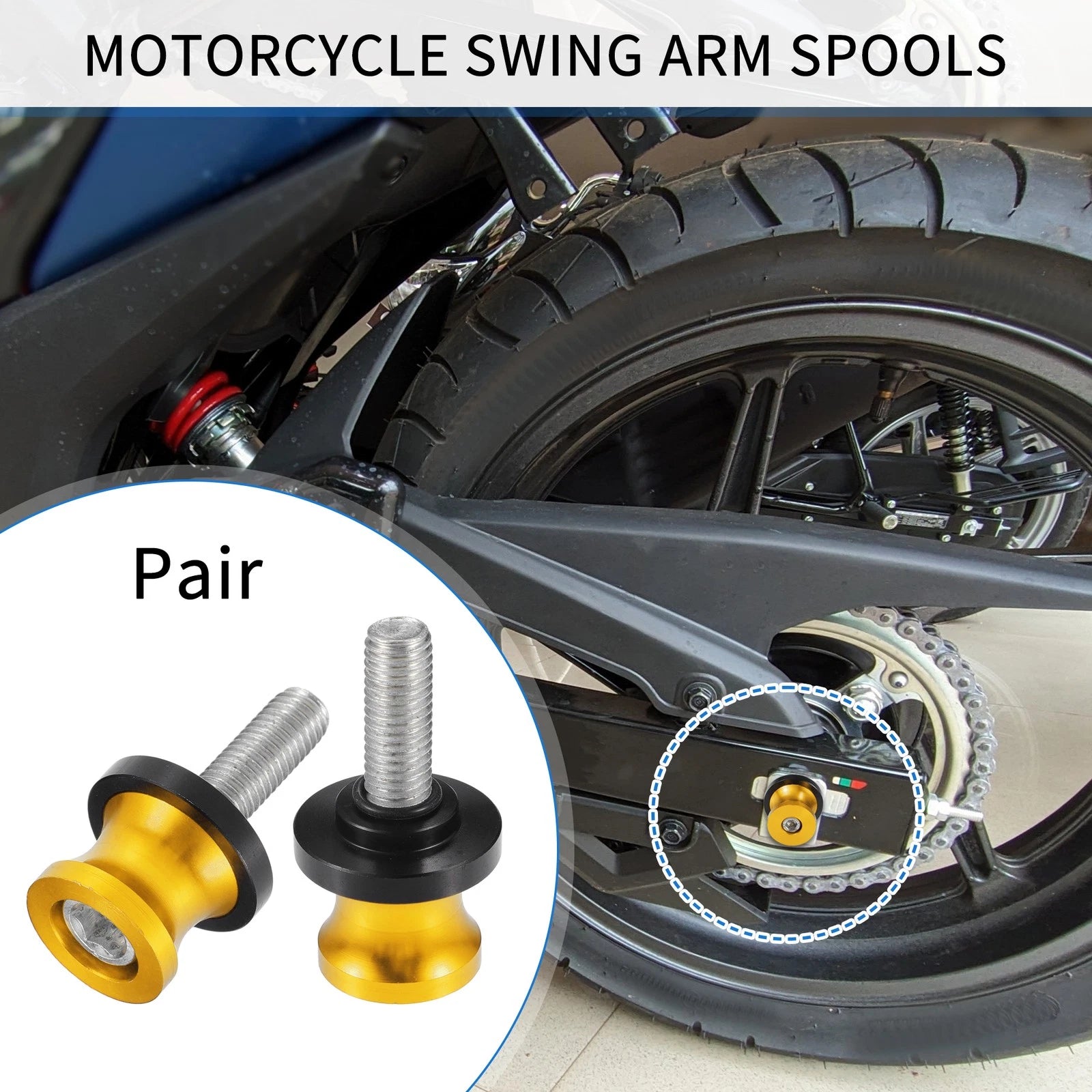 Swingarm Spools 10mm Replacement Pair for Motorcycle M10x1.5 Aluminum