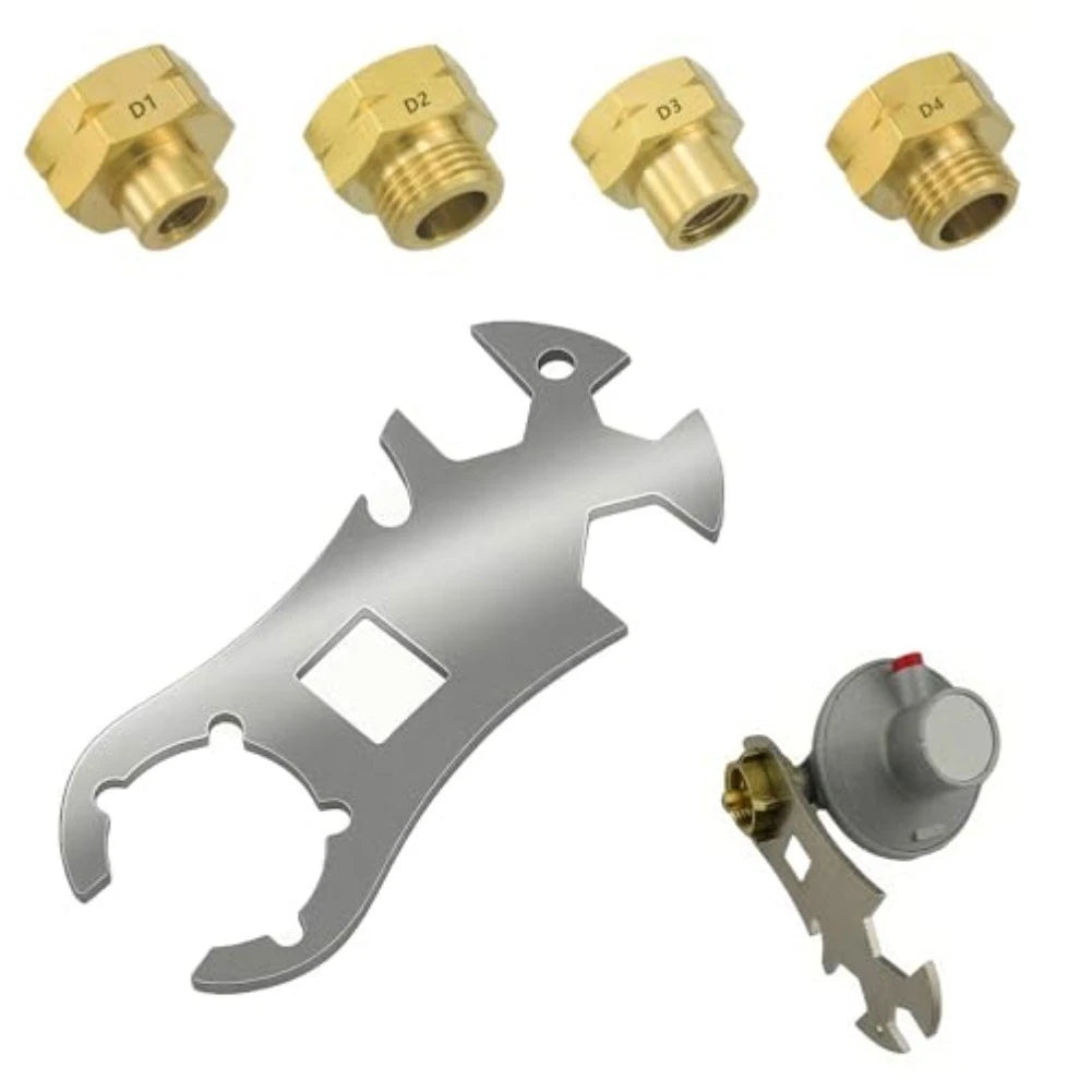 4 Gas Cylinder Adapters and 1 Wrench Gas Key for Caravan and For Camper Use