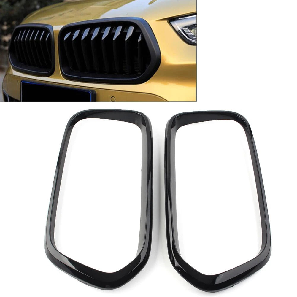Pair of Black Front Bumper Grille Frame Covers for BMW X2 F39 (2018–2021)