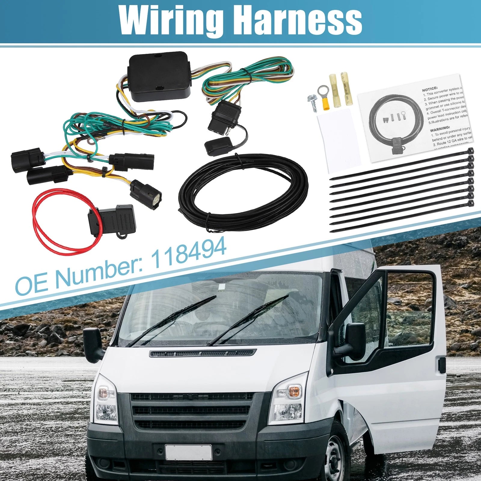 Trailer Wiring Harness 4 Pin Replacement for Ford Transit-150 250 (2015–2022)