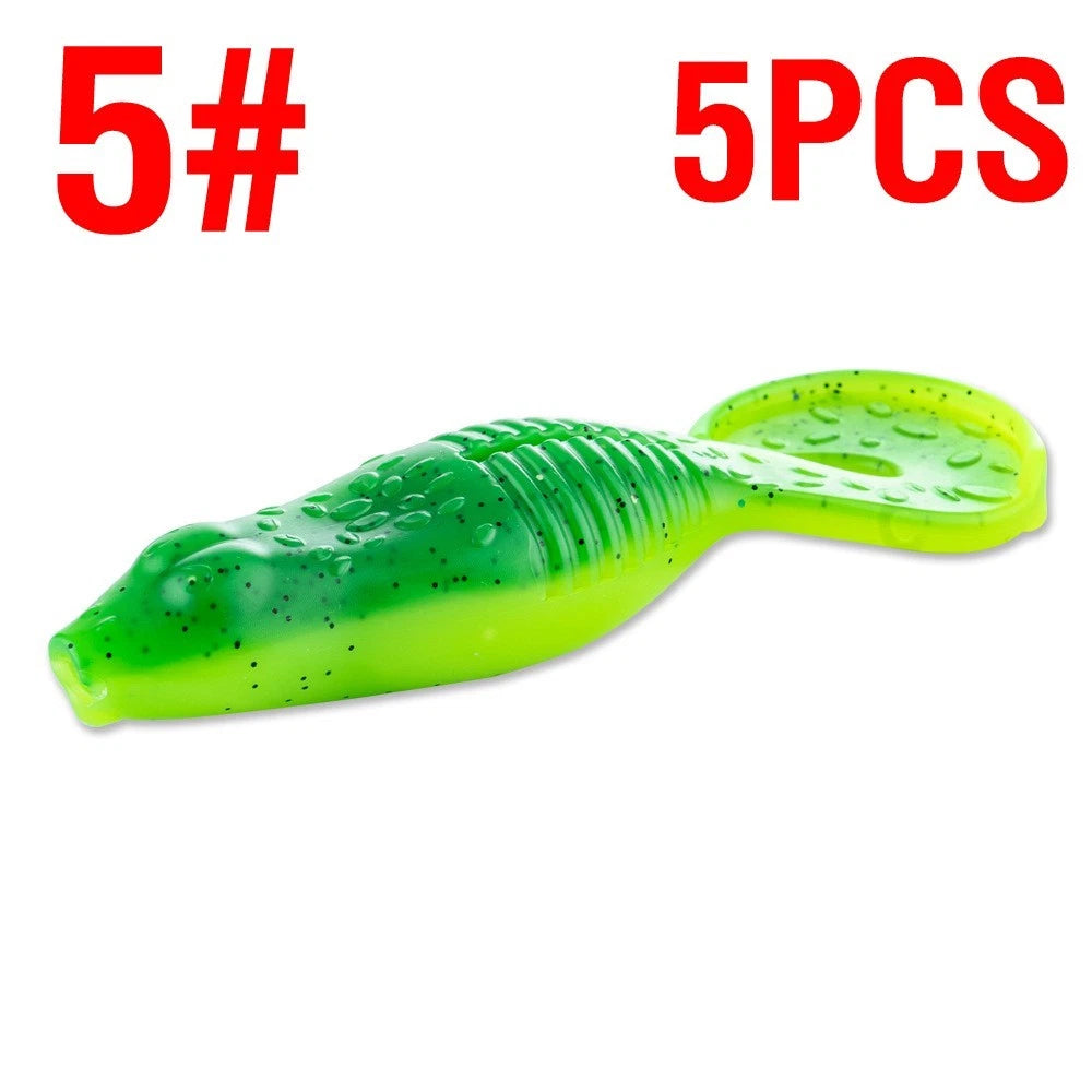 5 Pack Soft Plastic Worm Lures Sinking Swimbait Wide Tail