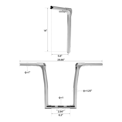 14" Rise Ape Hanger Handlebar 1-1/4" for Harley Softail Fat Boy (2018–2024)