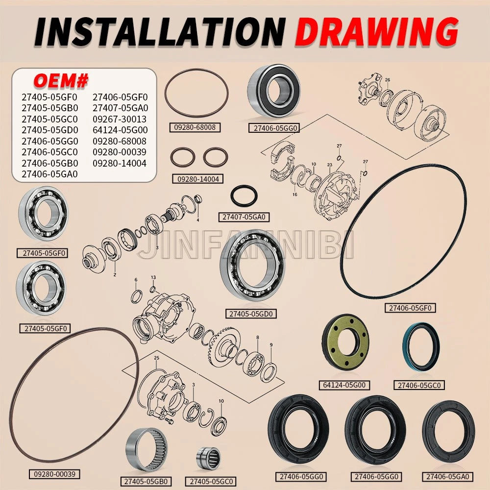 Rear Axle Seals & Bearings Kit for Suzuki Ozark 250 LTF250 (2002–2009, 2012–2014)