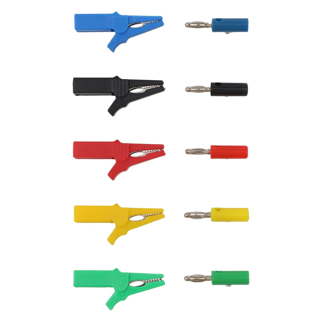 Set of 5 Crocodile Clips with 4mm Connector for Safe Testing