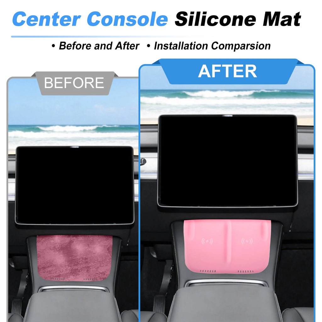 Center Console Silicone Mat for Tesla Model 3 (2021–2025) Wireless Charging Pad Pink