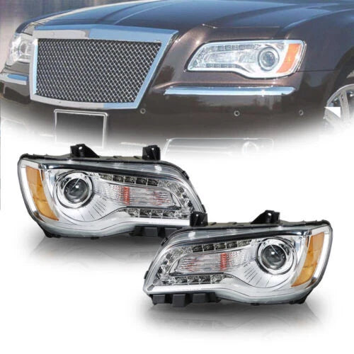 Set of 2 Halogen Headlight Assemblies for Chrysler 300 (2011–2014) Chrome