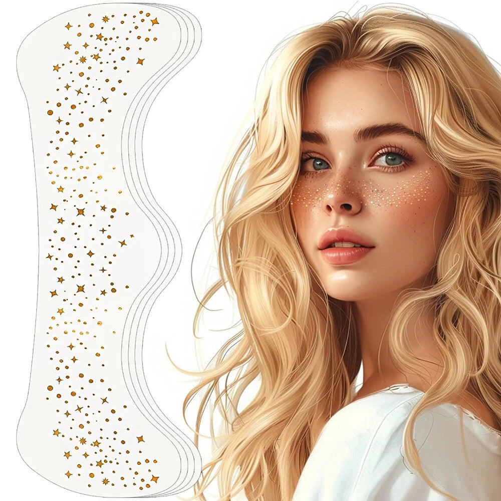4 Sheets Gold Sparkle Freckles Face Tattoo Makeup Glitter Patches