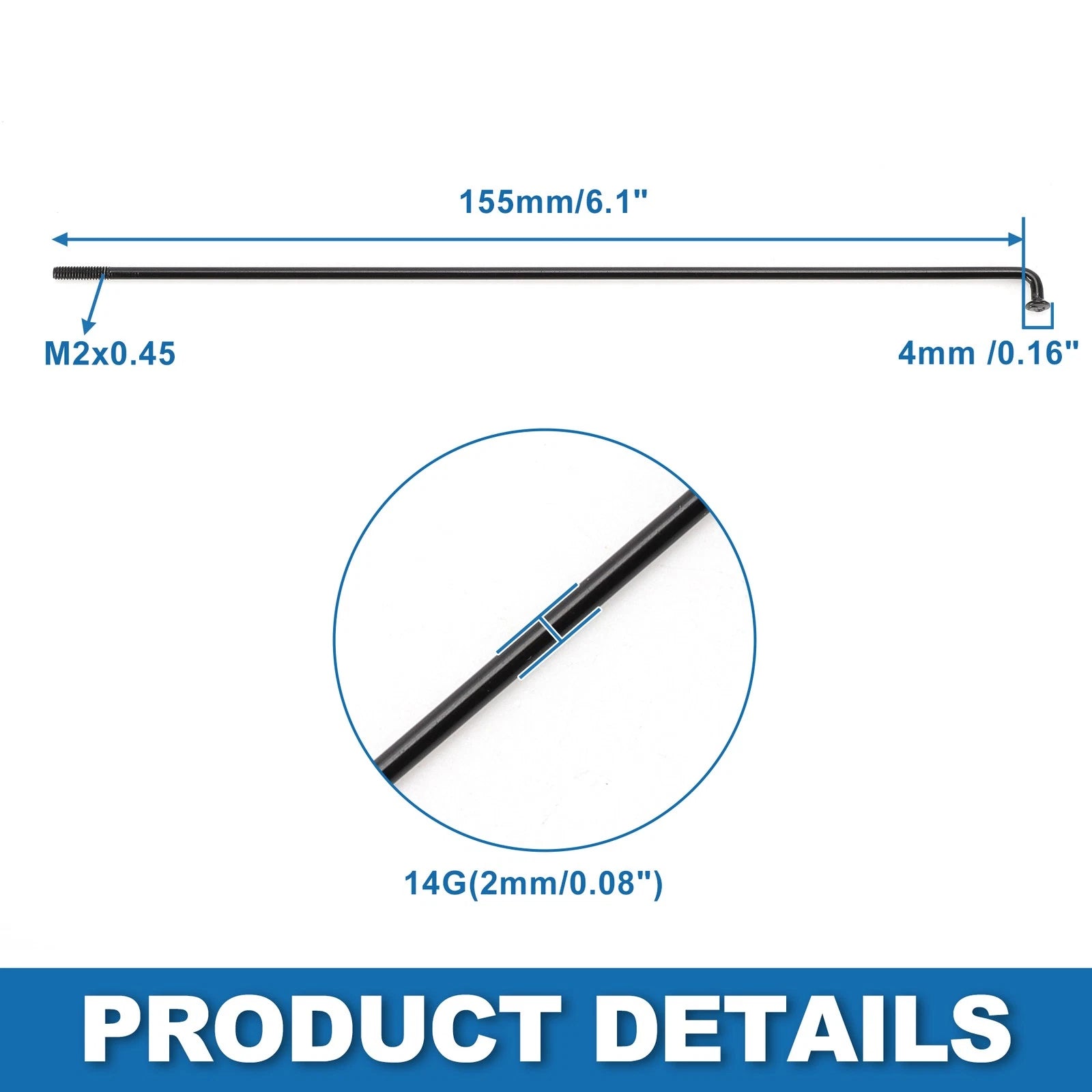 Bicycle Spokes Replacement Steel 14G 155mm for Mountain Bike 36 Pack (—)