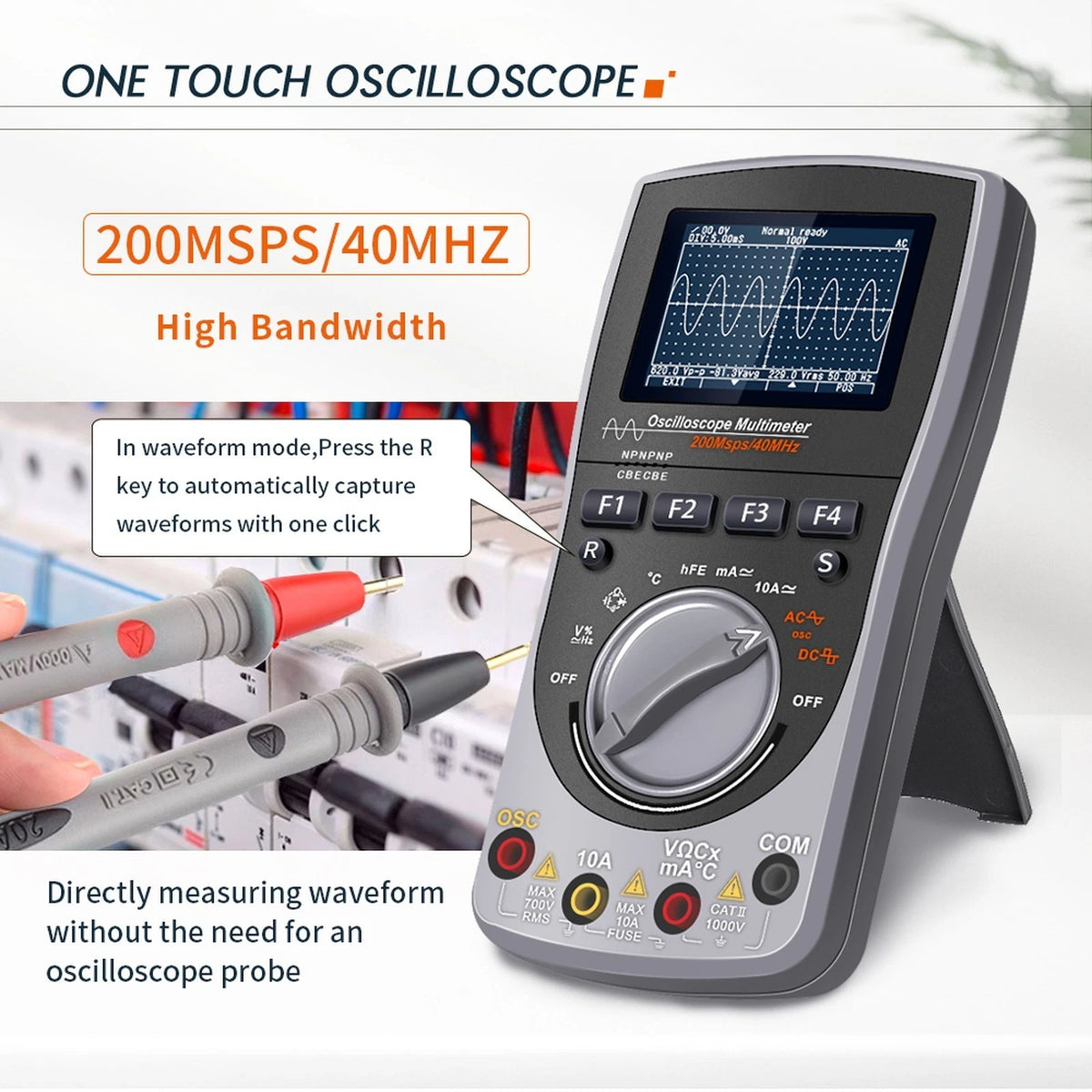 ET827 40MHz Portable Oscilloscope Multimeter 2 Channel Waveform Storage