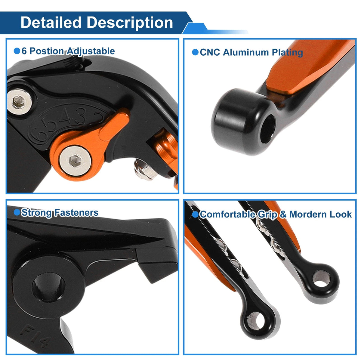 Adjustable Brake Clutch Levers for Kawasaki ER-5 (2005–2006) Black Orange
